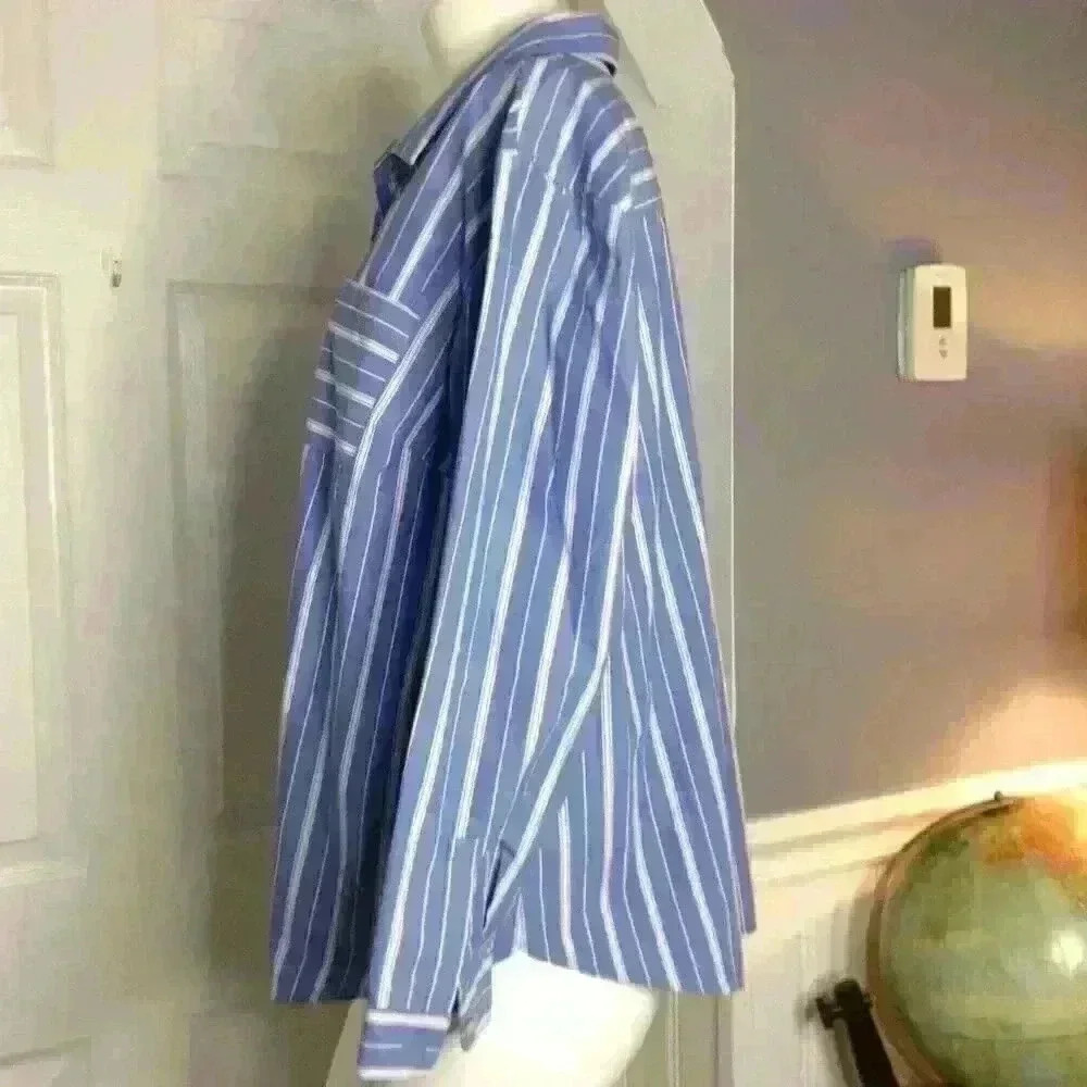J. Jill Stripped 100% Cotton Blouse; Size: 2X; runs large. Breast pocket - Picture 2 of 4